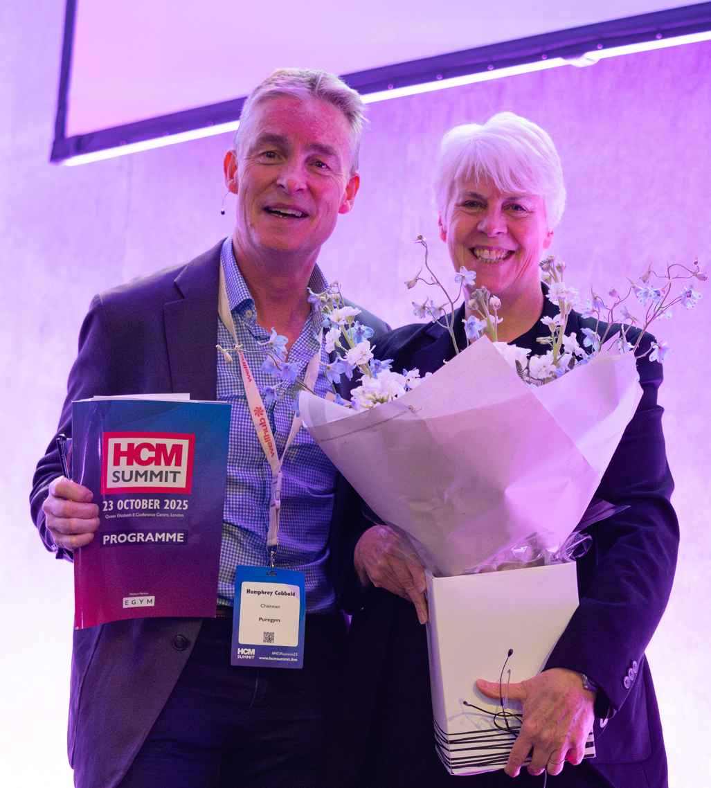 HCM editor Liz Terry with PureGym chair Humphrey Cobbold