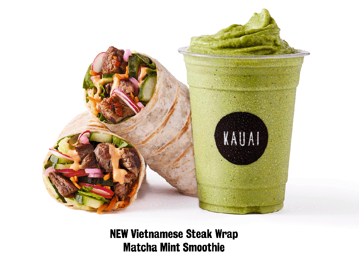 Kauai new Vietnamese steak wrap and matcha mint smoothie Kauai new Vietnamese steak wrap and matcha mint smoothie